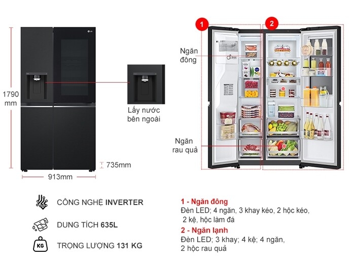 Tủ lạnh LG Inverter 635 Lít Side By Side InstaView Door-in-Door GR-X257BL