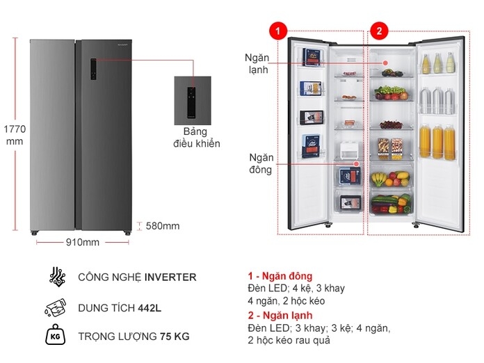Tủ lạnh Sharp Inverter 442 lít side by side SJ-SBX440V-SL
