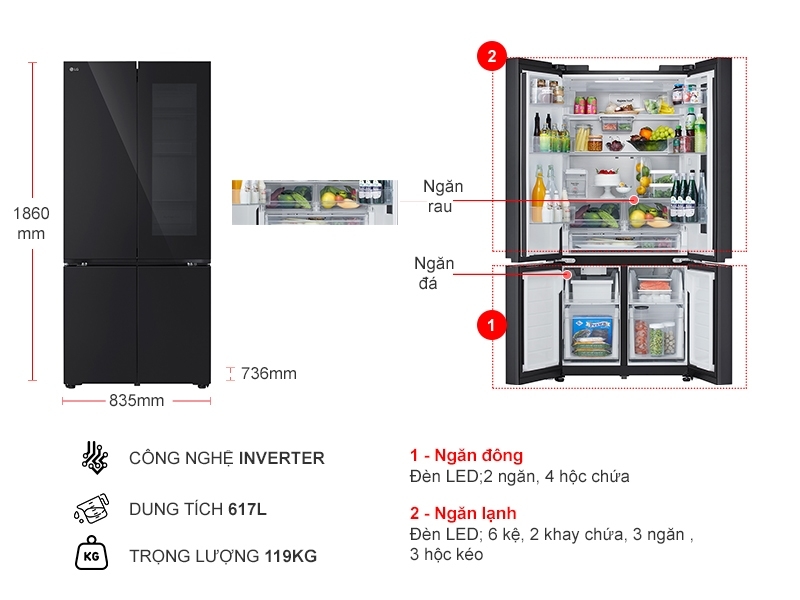 Tủ lạnh LG Inverter 617 lít Multi Door InstaView LFB61BLGAI