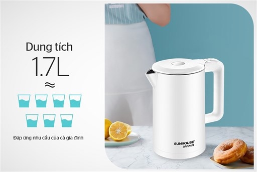 Ấm Siêu Tốc Inox 2 Lớp 1.7L SUNHOUSE MAMA SHD1386W