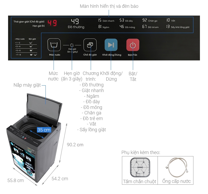 Máy giặt Casper 8.5 kg WT-85NG1