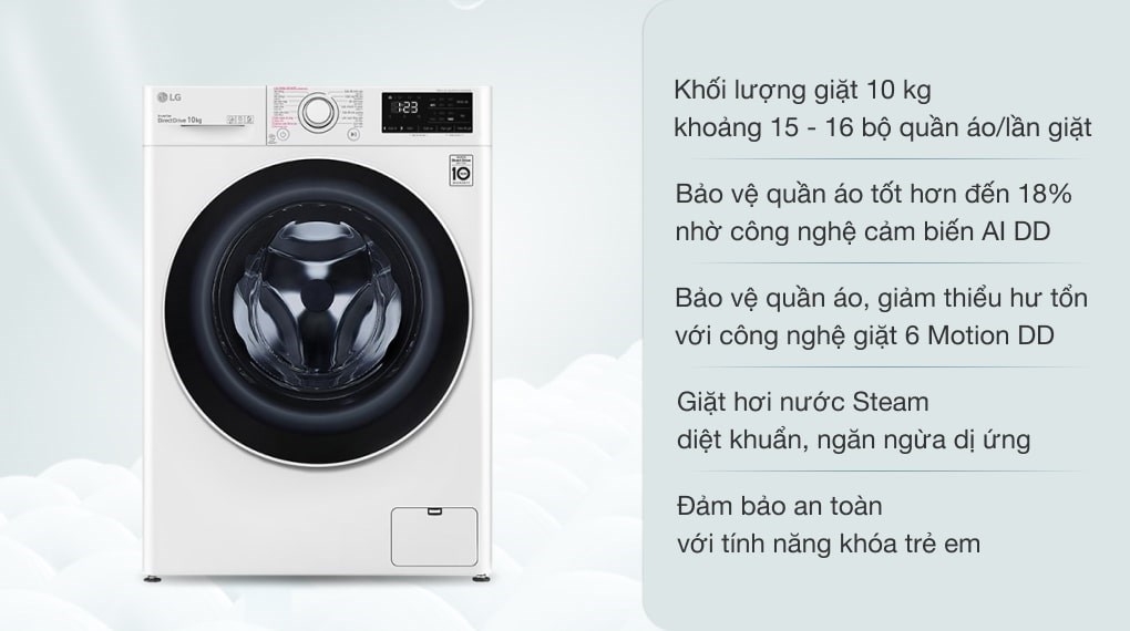 Máy giặt LG Inverter 10Kg FV1410S5W cửa ngang