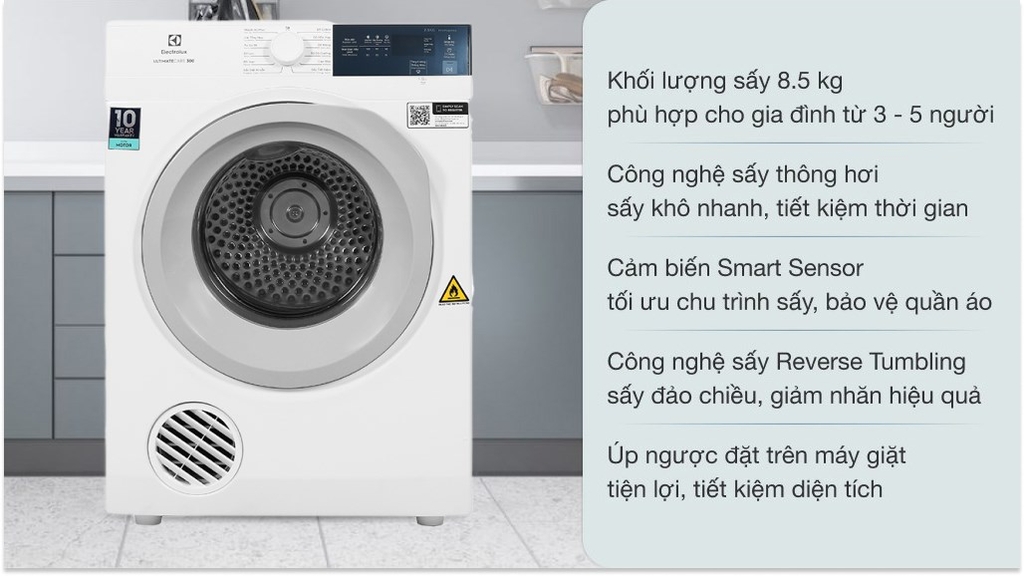 Máy sấy thông hơi Electrolux 8.5 kg EDV854J3WB