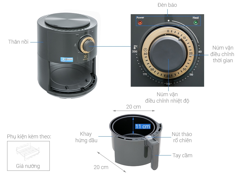 Nồi chiên không dầu Electrolux 3 lít E6AF1-220K