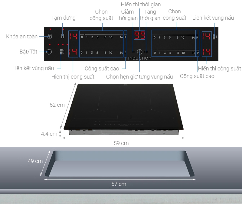 Bếp từ 4 vùng nấu lắp âm Electrolux EIV644