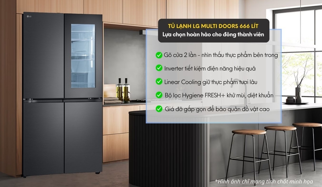 Tủ lạnh LG Inverter 666 lít Multi Door InstaView LFB66BLMI