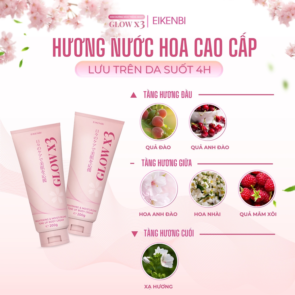 Kem Kích Trắng Body Nâng Tone Glow X3 Eikenbi 200gr