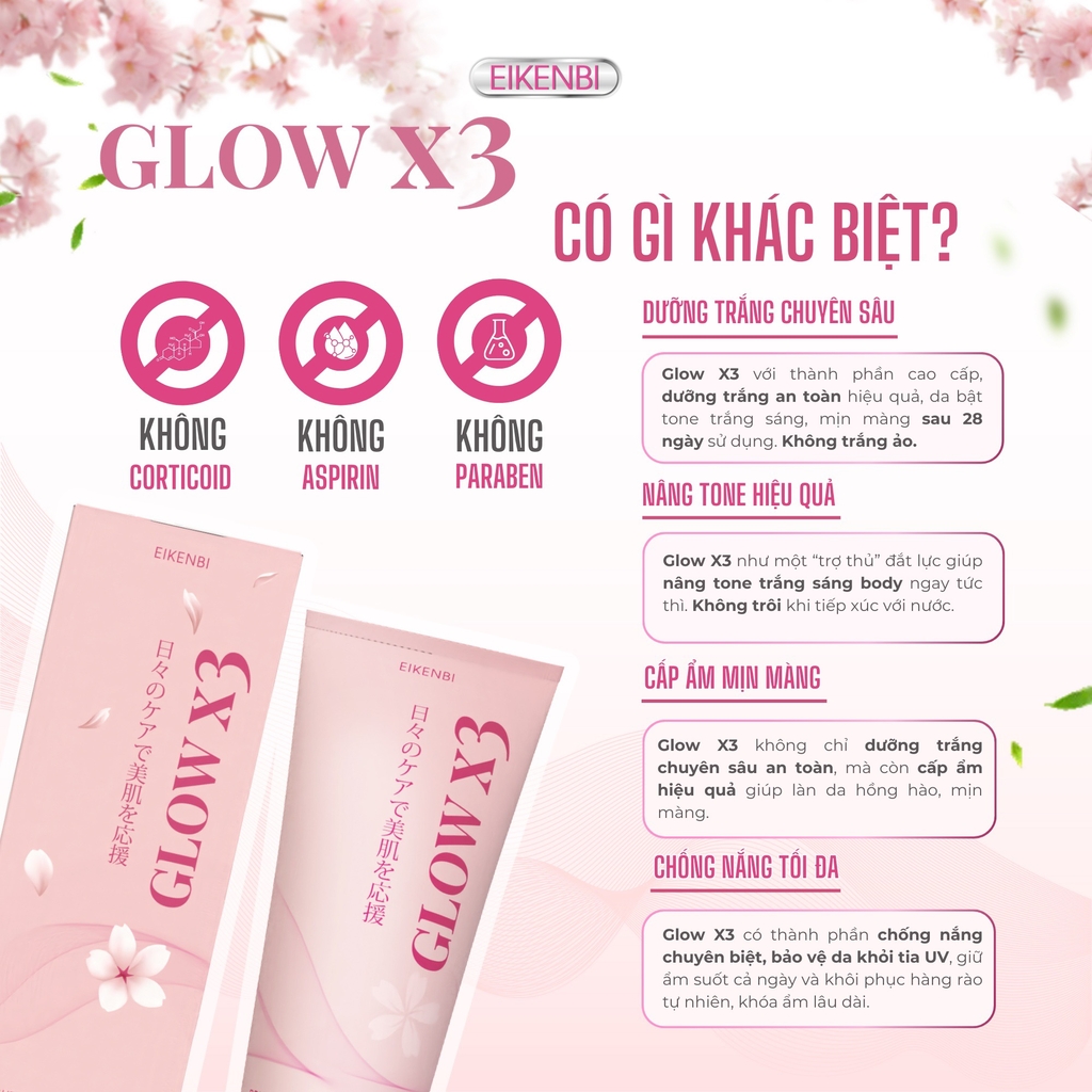 Kem Kích Trắng Body Nâng Tone Glow X3 Eikenbi 200gr