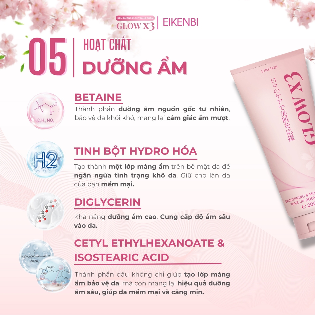 Kem Kích Trắng Body Nâng Tone Glow X3 Eikenbi 200gr