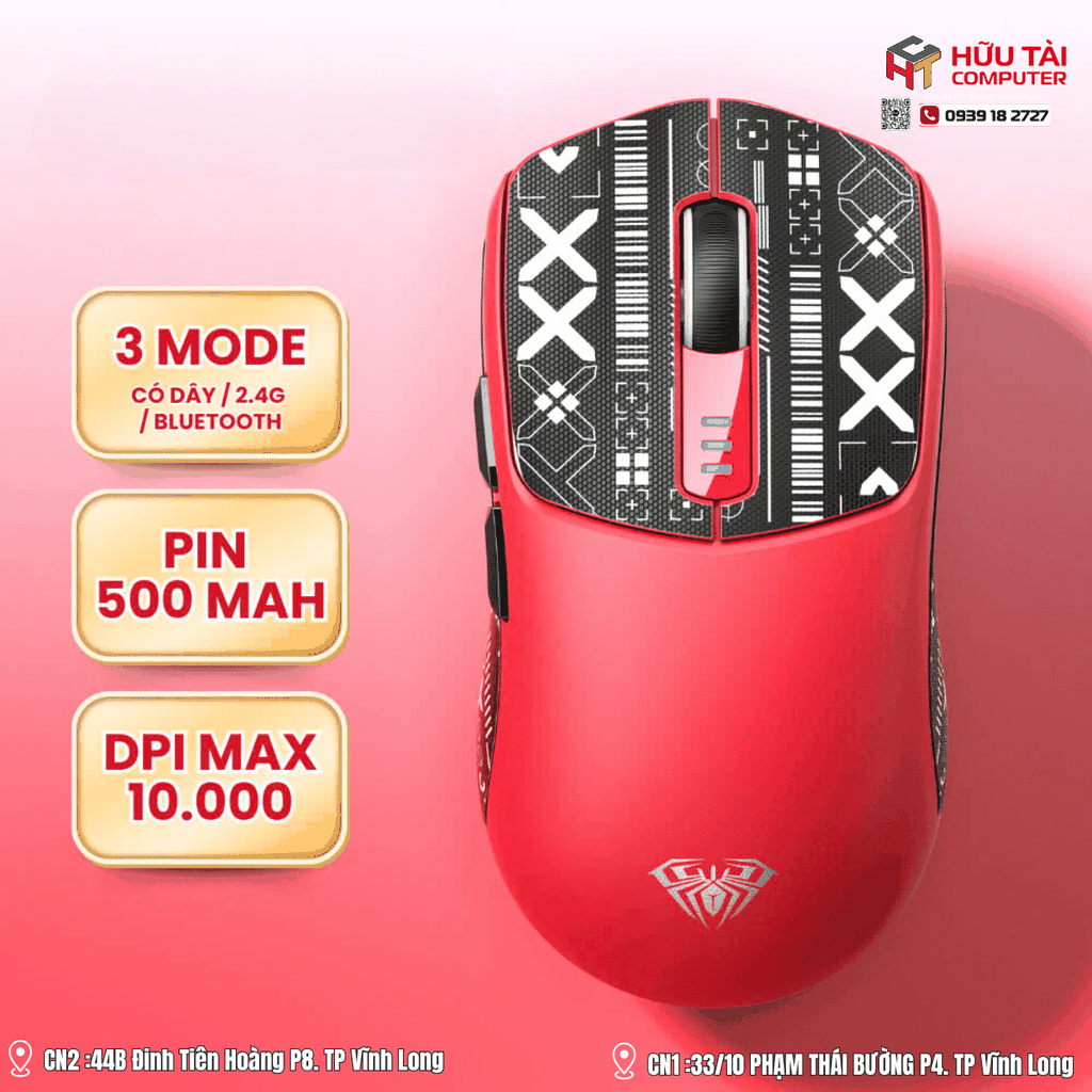 Chuột không dây và có dây gaming AULA SC580 màu đen, màu đỏ, màu trắng