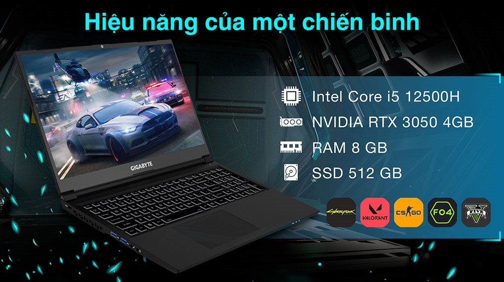 Laptop Gaming Gigabyte G5 GE-51VN263SH i5-12500H | 8GB | 512GB | RTX 3050 4GB | 15.6″ FHD 144Hz | Win 11 (Đen)