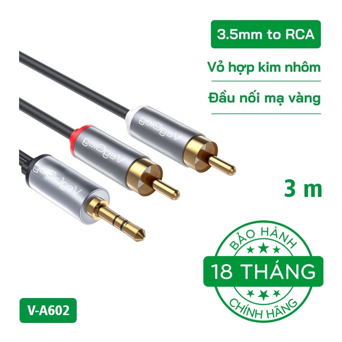 Cáp chuyển đổi VegGieg Audio 3.5mm ra 2 đầu RCA (1,5 - 10m)