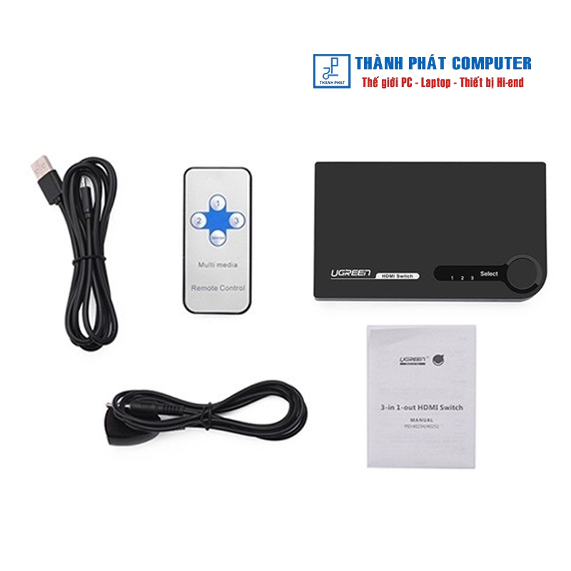 Bộ gộp HDMI 3 vào 1 ra hỗ trợ 3D 4K30hz Ugreen 40234