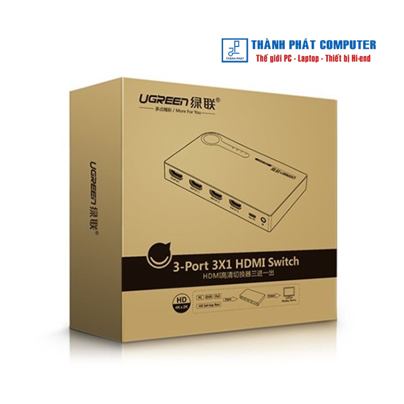 Bộ gộp HDMI 3 vào 1 ra hỗ trợ 3D 4K30hz Ugreen 40234