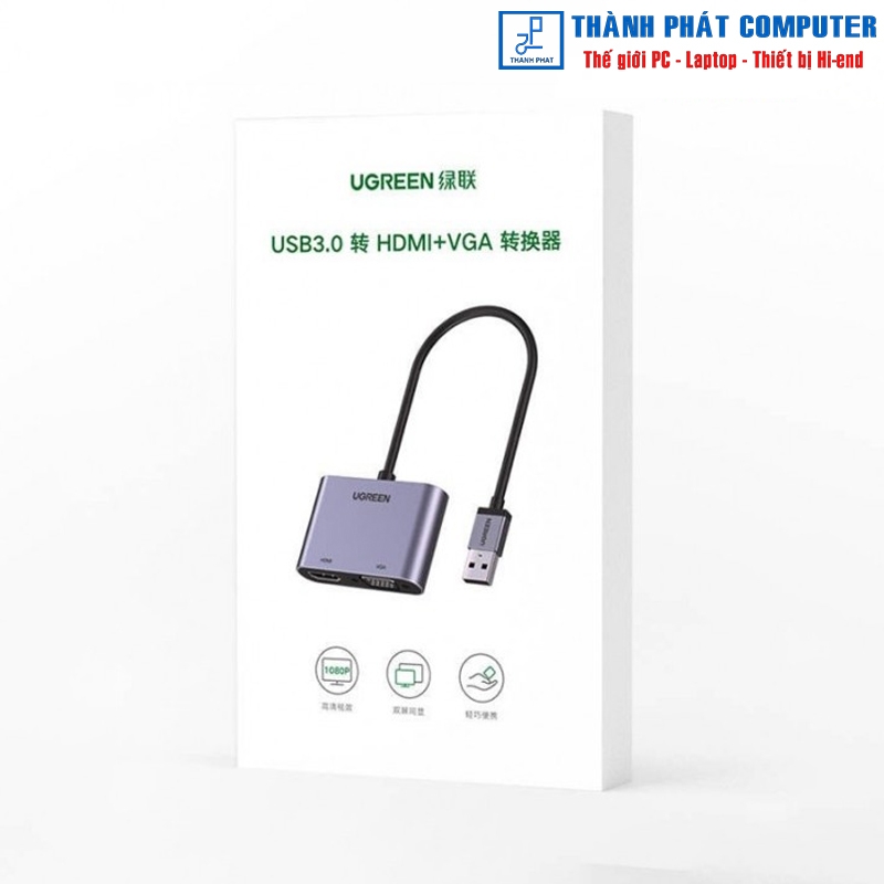 Cáp chuyển đổi USB 3.0 sang HDMI/VGA 1080P60Hz Ugreen 20518