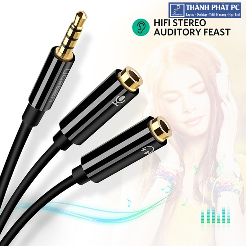 Cáp chia Audio 3.5mm ra 2 đầu 3.5mm Loa và Mic Ugreen 30620