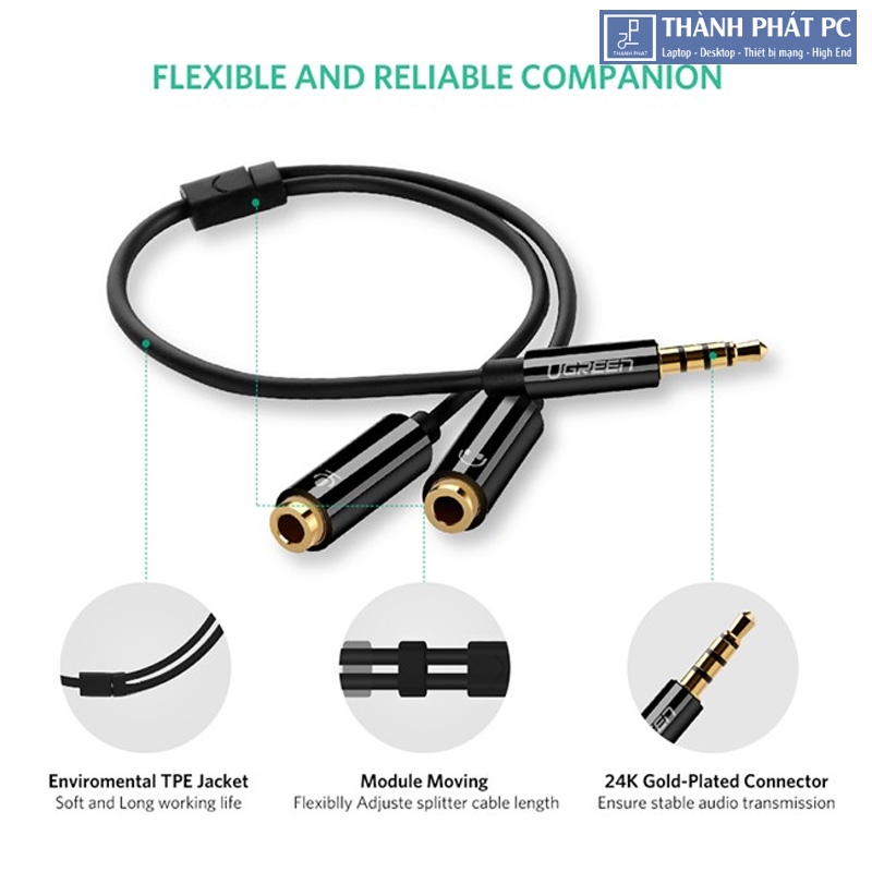 Cáp chia Audio 3.5mm ra 2 đầu 3.5mm Loa và Mic Ugreen 30620