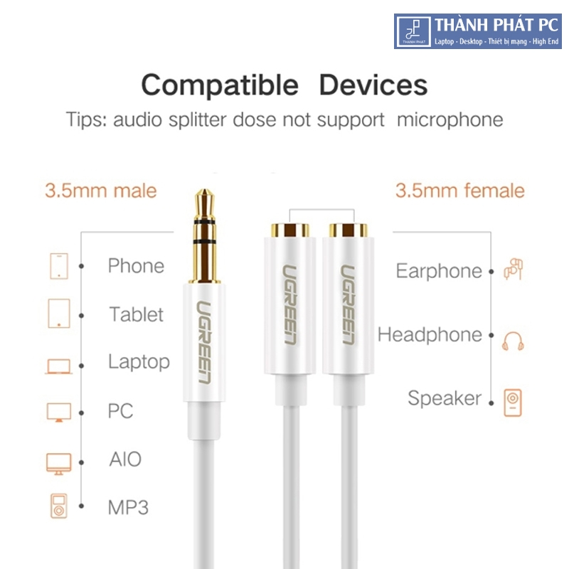 Cáp chia 2 cổng Audio 3.5mm dài 20cm Ugreen 10739