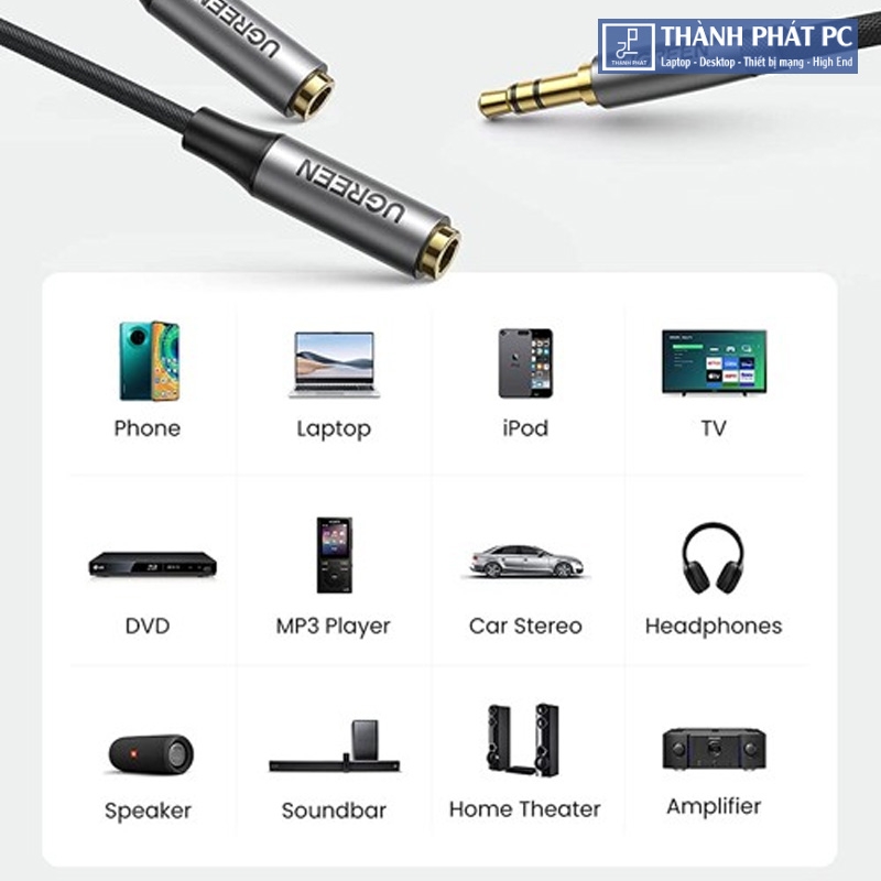 Cáp chia 2 cổng Audio 3.5mm dài 20cm Ugreen 50253
