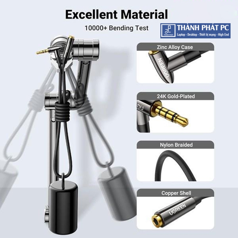 Cáp nối dài AUX 3.5mm TRRS bẻ bóc 90 độ dài 1m Ugreen 20494