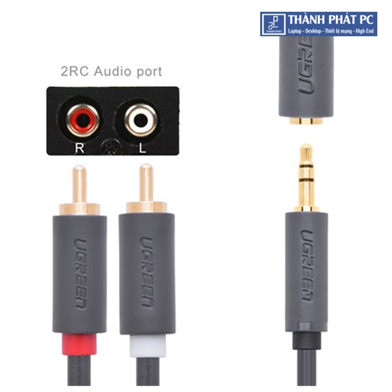 Cáp chuyển đổi Audio 3.5mm âm ra 2 RCA dương dài 20cm Ugreen 10561