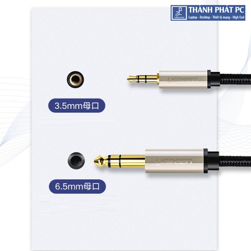 Cáp âm thanh Audio 3.5mm to 6.5mm dài 1,5m Ugreen 40803
