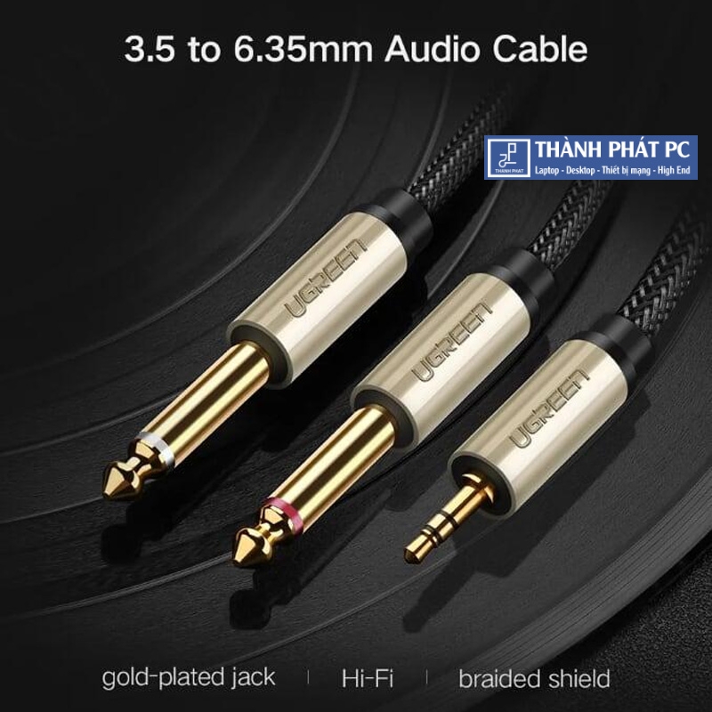Cáp Audio 3.5mm sang 2 đầu 6.5mm dài 1m Ugreen 10613