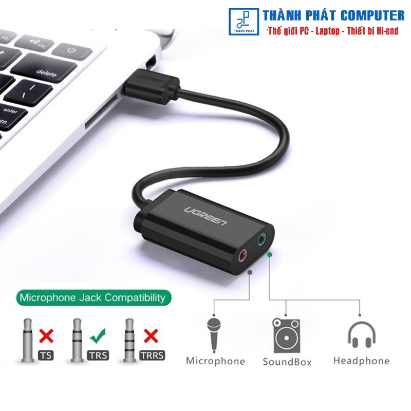 Card sound USB 2.0 to 3.5mm màu đen Ugreen 30724