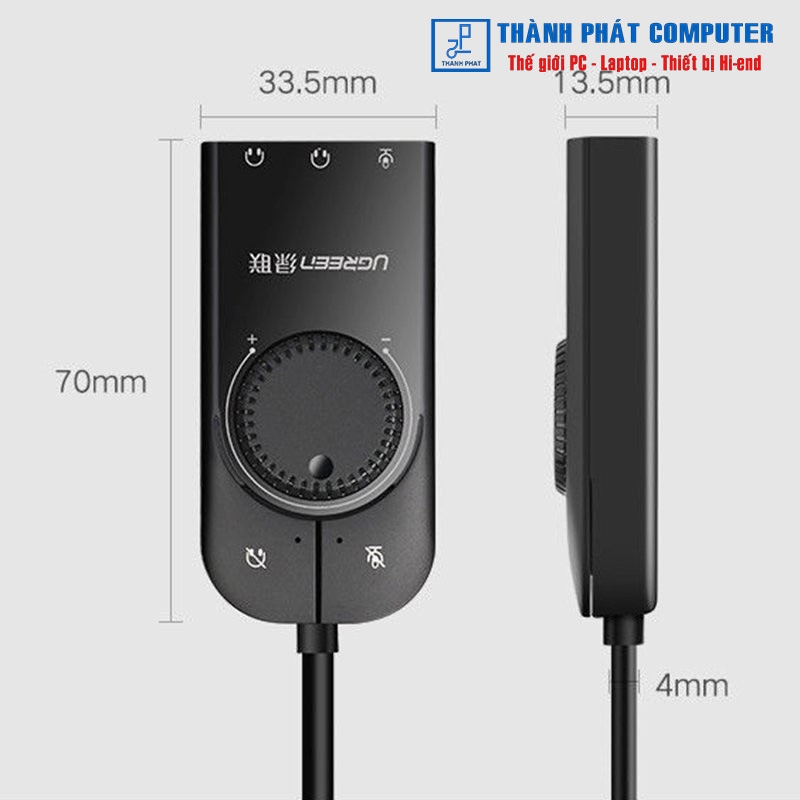 Card Sound USB 2.0 có điều khiển volume Mic&Loa dài 1m Ugreen 50599
