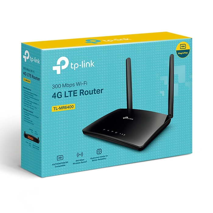 BỘ PHÁT WIFI 4G TP-LINK TL-MR6400 (300Mbps| 2 ĂNG-TEN NGOÀI| SIM 4G| 25 USER)