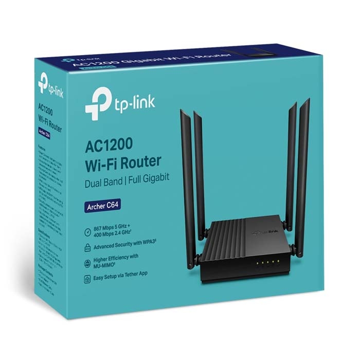 BỘ PHÁT WIFI TP-LINK ARCHER C64 (CHUẨN AC| 4 ANTEN| WIFI MESH| 25 USER)