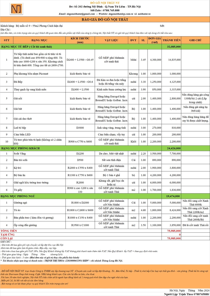 Mẫu CC09 - Diện Tích 55m2 - Phong cách hiện đại