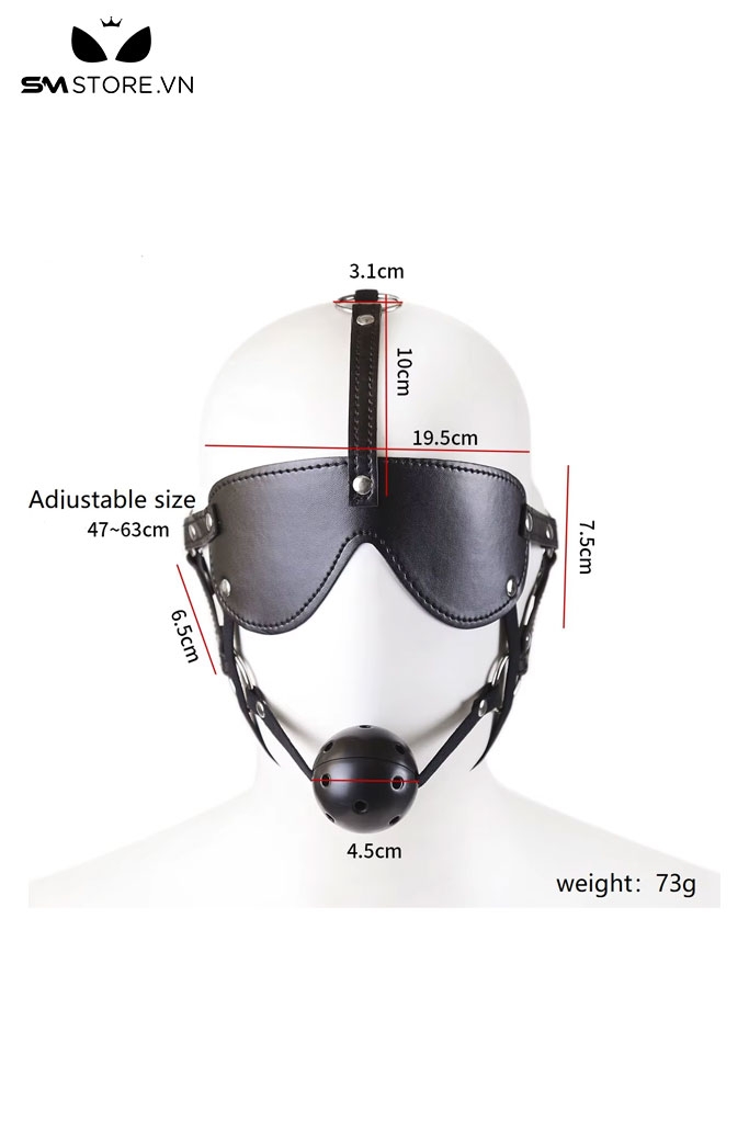 SMT1515 - Ball gag mix mặt nạ tình yêu chất liệu da PU có nấc chỉnh