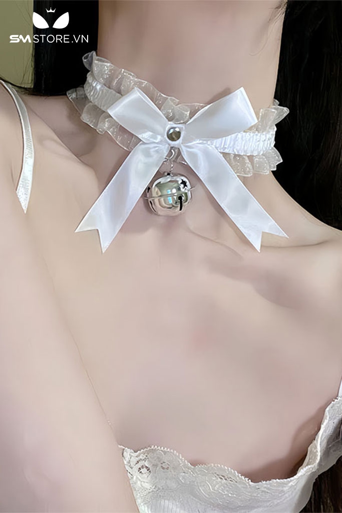 SMP105 - vòng cổ choker đính chuông gắn nơ màu đen trắng