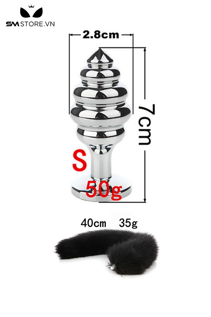 SMT046 - butt plug đuôi cáo với phích cắm xoắn ốc dài 7,8,9 cm