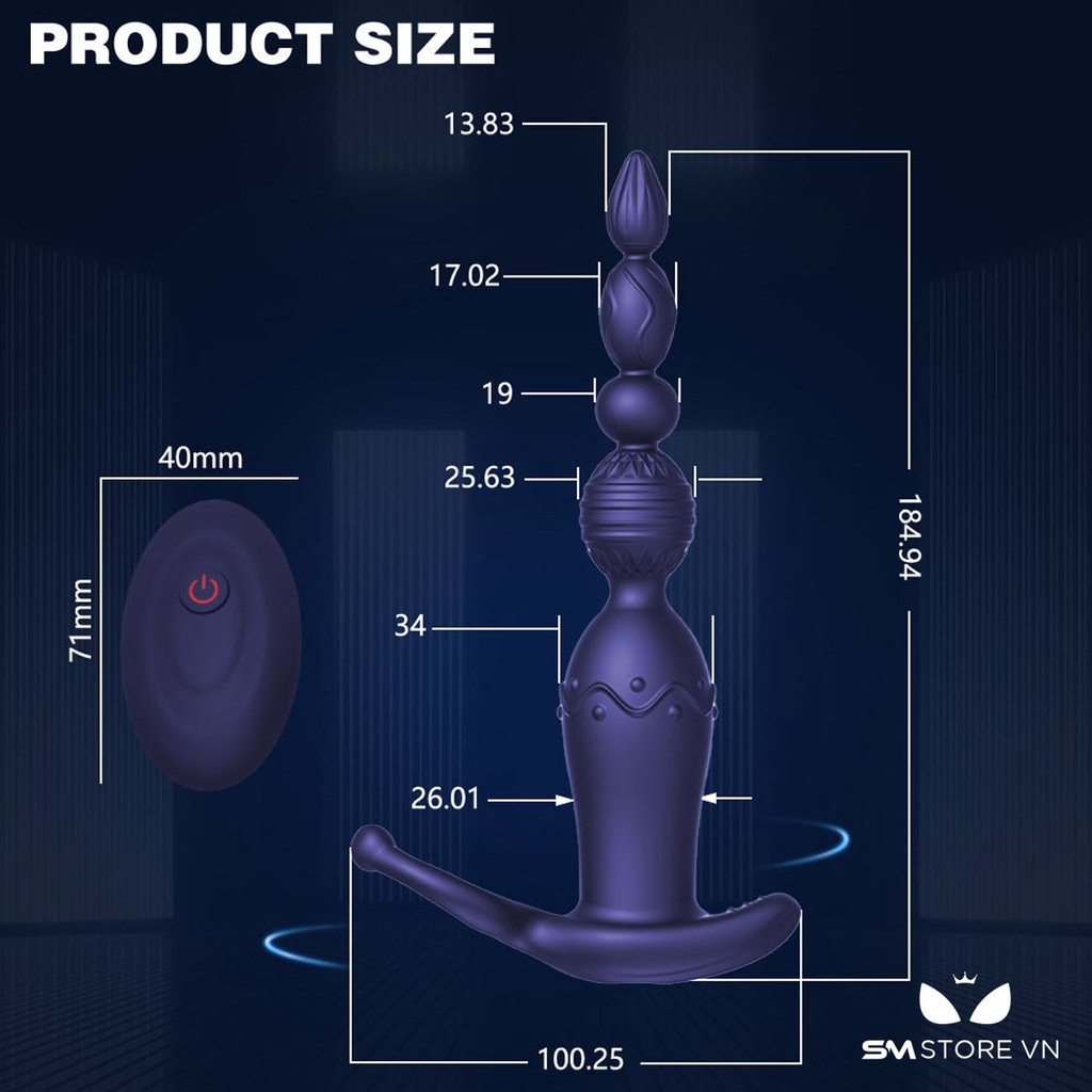 SMT1589 - Anal beads có 10 tần số rung dùng sạc điều khiển mini xa