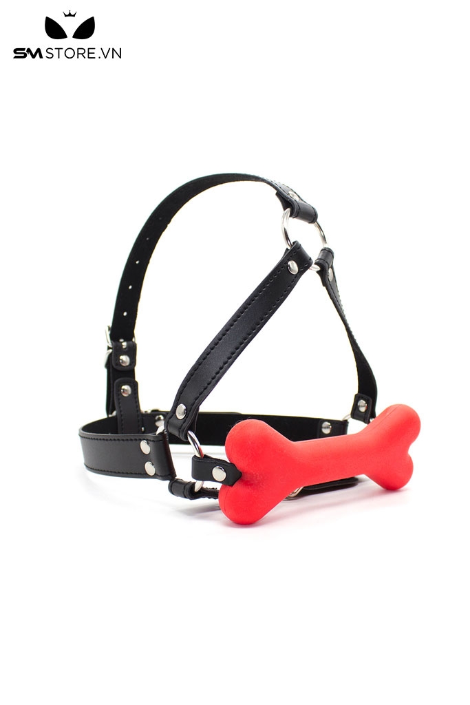SMT1516 - Bit gag silicon xương chó có dây da PU vòng qua đầu