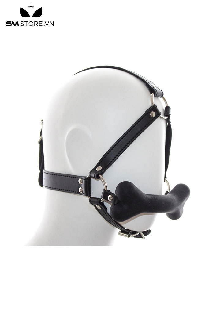 SMT1516 - Bit gag silicon xương chó có dây da PU vòng qua đầu
