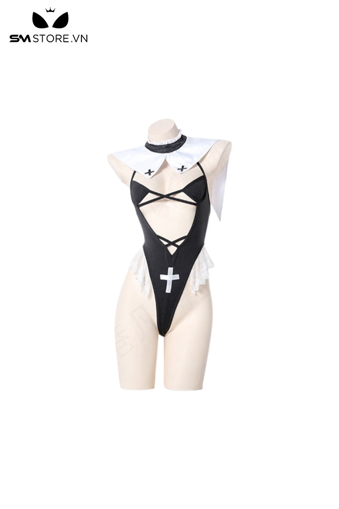 SMS479 - cosplay sơ với áo bodysuit viền ren hở trước quyến rũ