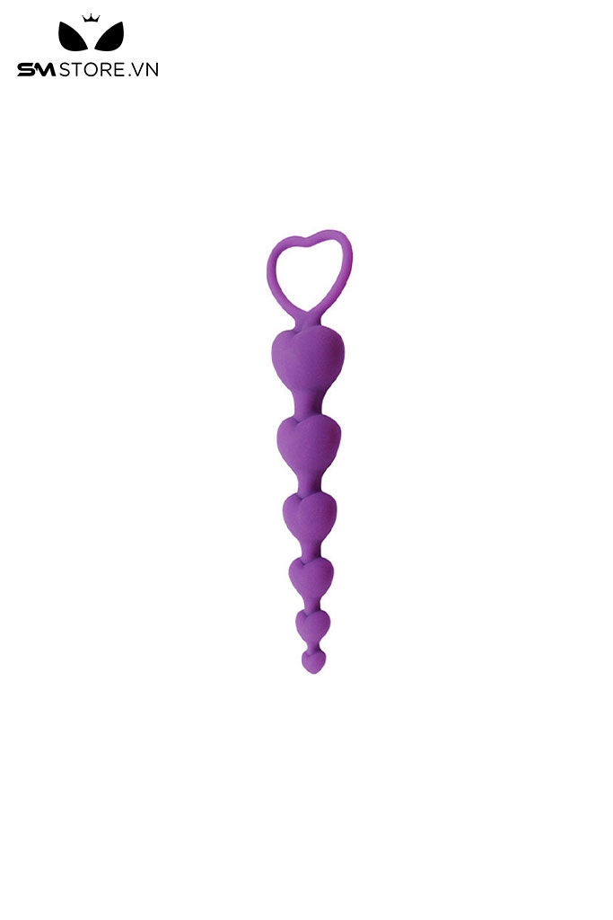 SMT116 - Anal beads hình trái tim silicon dài 18cm màu đen tím