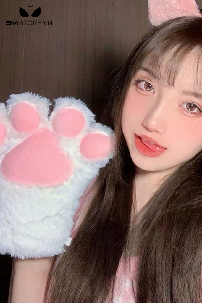 SMP041 - găng tay cosplay mèo siêu dễ thương màu đen pha hồng