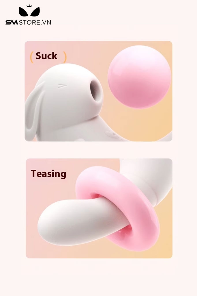 SMT495 - Máy rung hút 2 đầu silicon hình con thỏ sạc điện dài 14cm