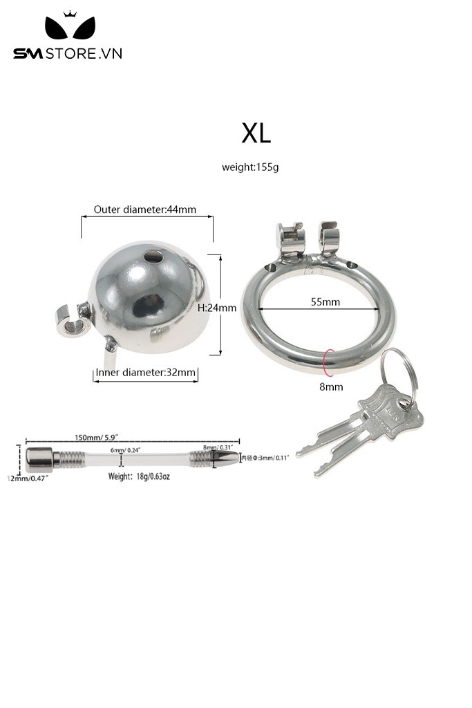 SMT289 - Khóa dương vật inox không gỉ dạng lồng kín có 4 size
