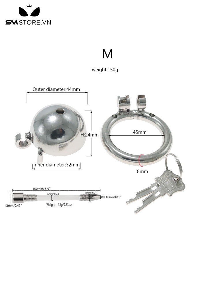 SMT289 - Khóa dương vật inox không gỉ dạng lồng kín có 4 size