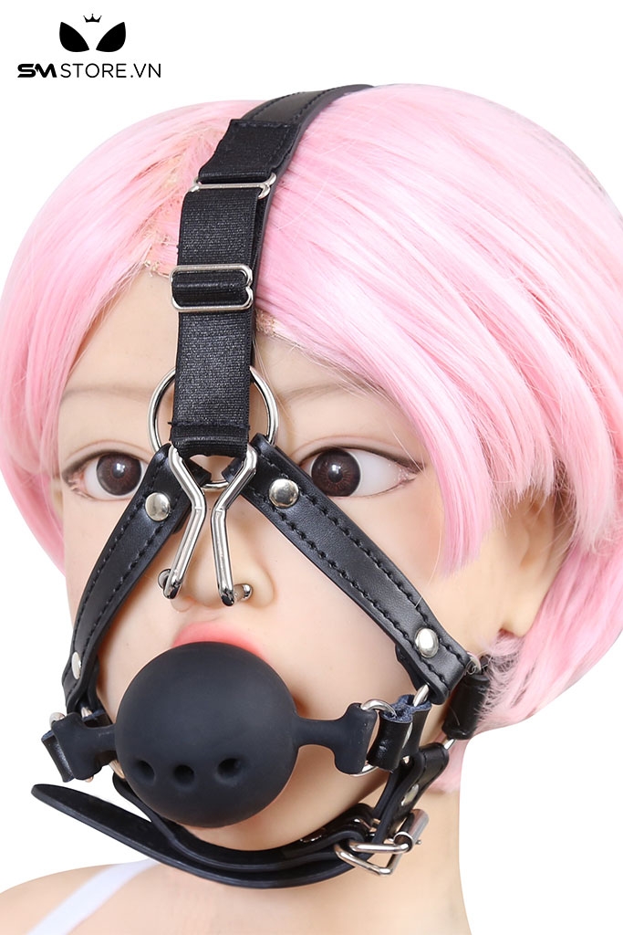 SMT026 - khóa miệng ball gag thiết kế đai qua đầu - đồ chơi SM