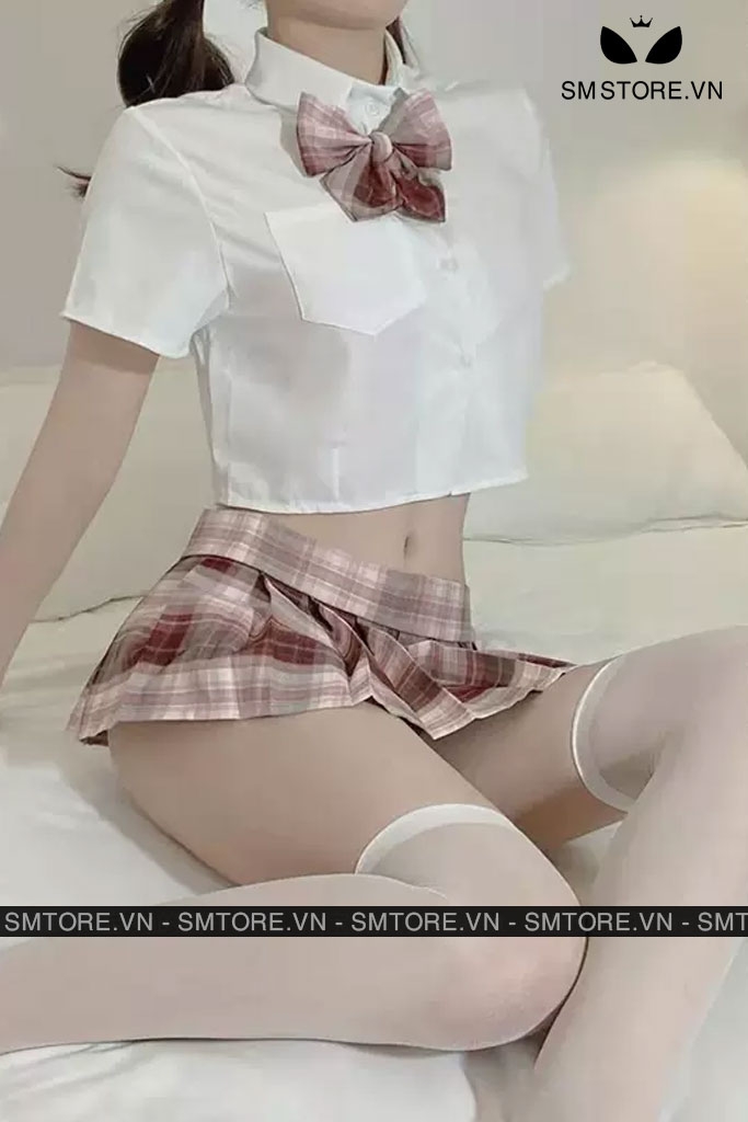SMS045 - Đồ cosplay học sinh nhật bản áo sơ mi croptop và chân váy kẻ