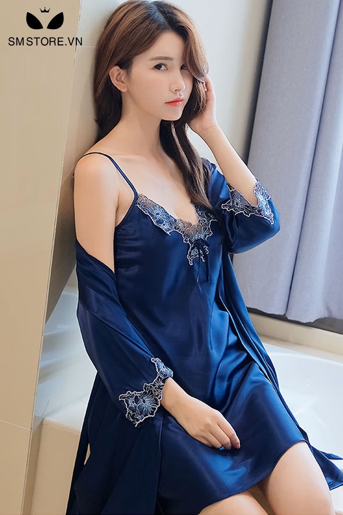 SMS072 - Set đầm ngủ tiểu thư 2 dây sexy quyến rũ có kèm áo choàng