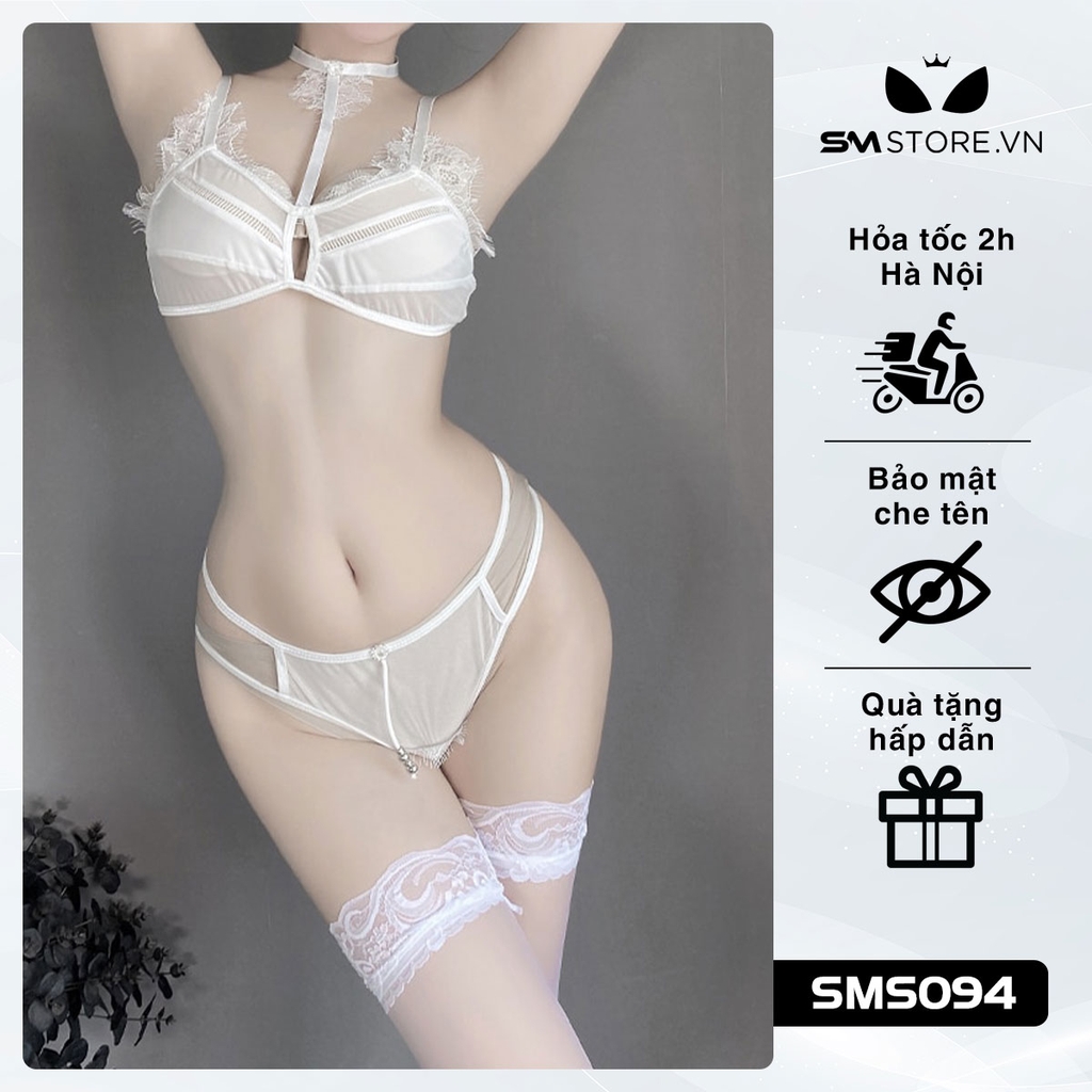 SMS093 - Bikini 2 mảnh mỏng trong suốt thiết kế lọt khe, dây buộc cổ