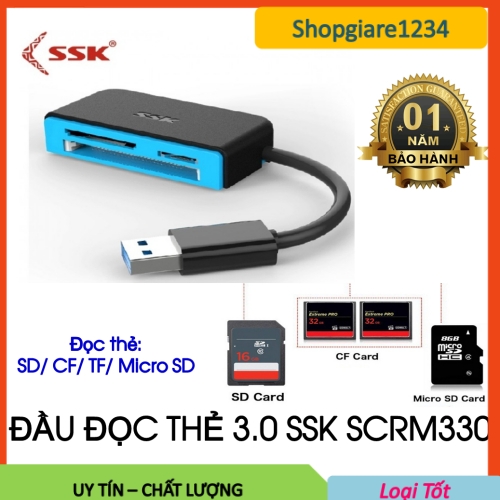 Đầu đọc thẻ nhớ đa năng  Micro SD  SD CF (Đen) USB 3.0 SSK SCRM330