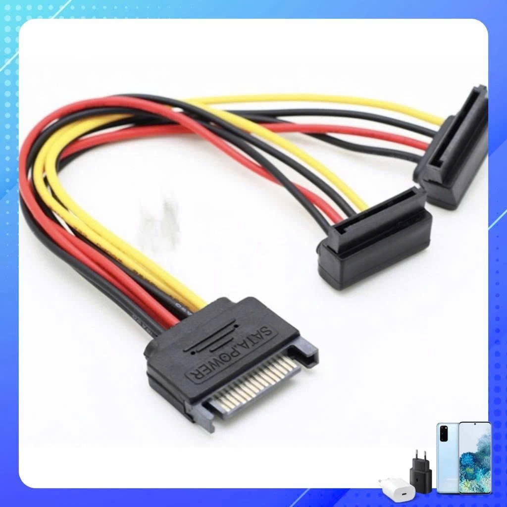Cáp chia nguồn SATA 1 thành 2 - Dây nguồn SATA 1 ra 2 cong bẻ góc trái 20Cm - Cáp nguồn SATA chữ Y cho HDD/SSD/DVD-R